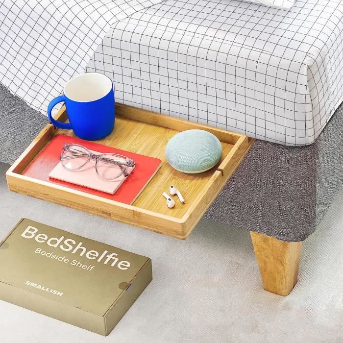 Étagère De Lit BedShelfie – Design Minimaliste En Bambou Et Plastique, Pour Petits Espaces, Neuf