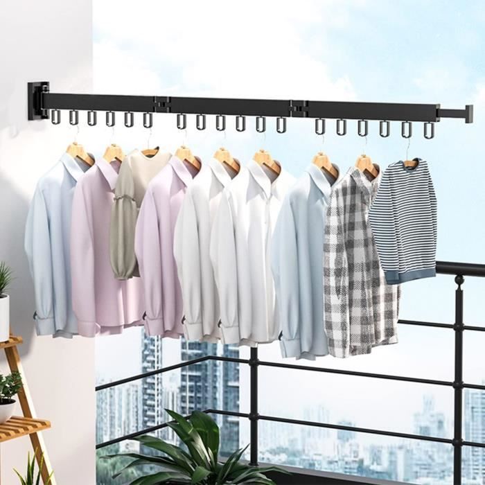 Étendoir à Linge Mural Pliable Kelisiting - 120 Cm, 3 Volets, 18 Crochets, Blanc - Gain De Place Pour Buanderie