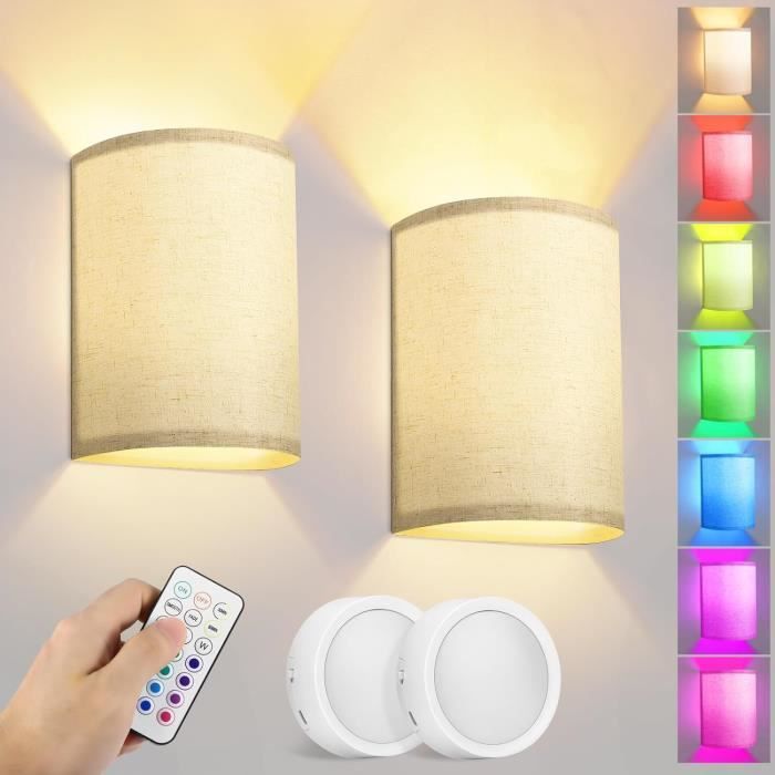 Appliques Murales LED Sans Fil - 2 Pièces - 3 Couleurs, 4 Luminosités, Rotation 360° - Adhésif 3M, Batterie Intégrée USB-C