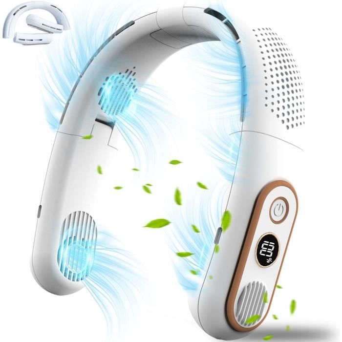 Ventilateur De Cou USB Rechargeable 5 Vitesses - Bleu Mat, Portable Et Pratique (2025)