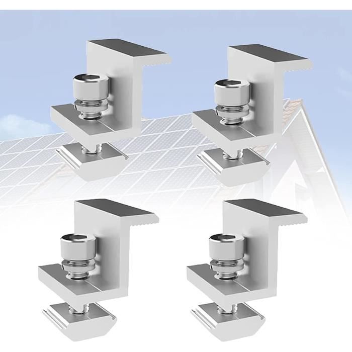 Lot De 4 Pinces Fixation Panneau Solaire - 30 Mm - Aluminium Anodisé - Pour Toiture - Installation Rapide Et Solide