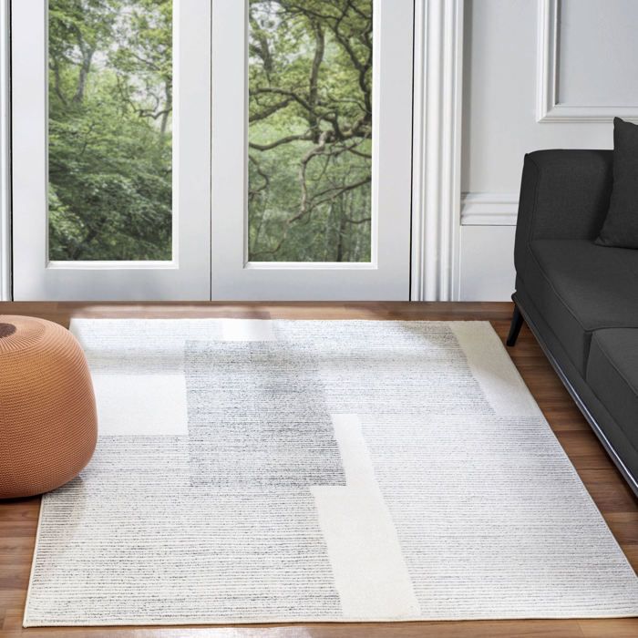 Tapis à Poils Courts 80x150cm Gris Motif Abstrait 3D - Polypropylène 100%, Pour Chambre, Salon, Salle à Manger