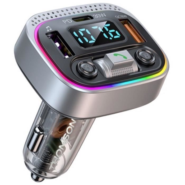 Transmetteur FM Bluetooth Version 5.4 - THOMSON - 12/24V - 48 W -QC 3.0 & PD 30W pour une charge rapide et efficace de vos appareils