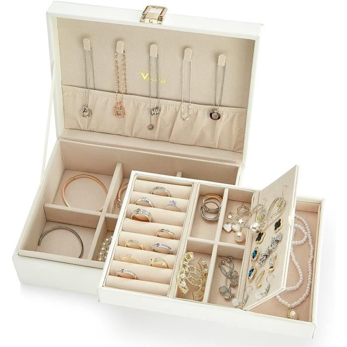 Boîte à Bijoux Femme 2 Niveaux Pahajim Avec 14 Compartiments - Coffret Rangement élégant