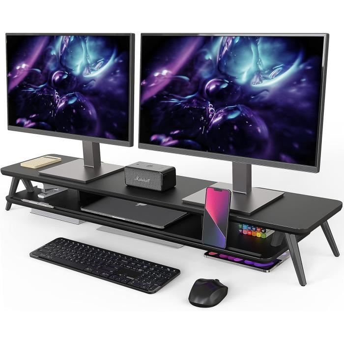Réhausseur D'Écran D'Ordinateur 108 Cm - 2 Niveaux Grand Moniteur Stand En Bois - Support D