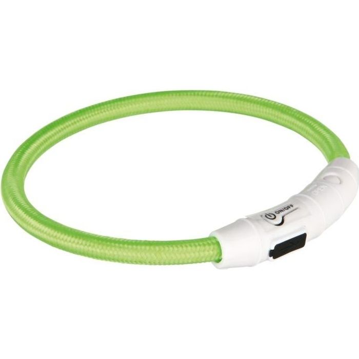 Anneau lumineux pour chien - TRIXIE - M–L 45 cm - USB rechargeable - Vert - Éclairage clignotant/continu