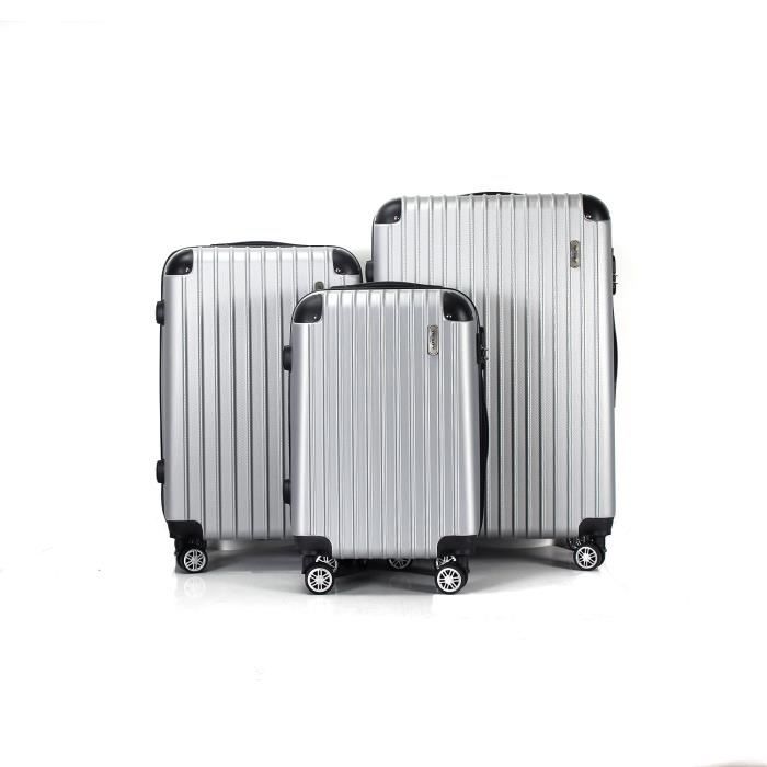 set de 3 valises 4 roues rigide gris silver - corner - trolley adc