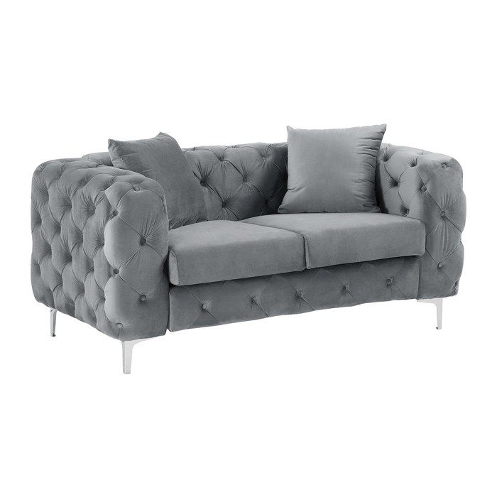 Canapé 2 places chesterfield en velours anthracite EDWINA