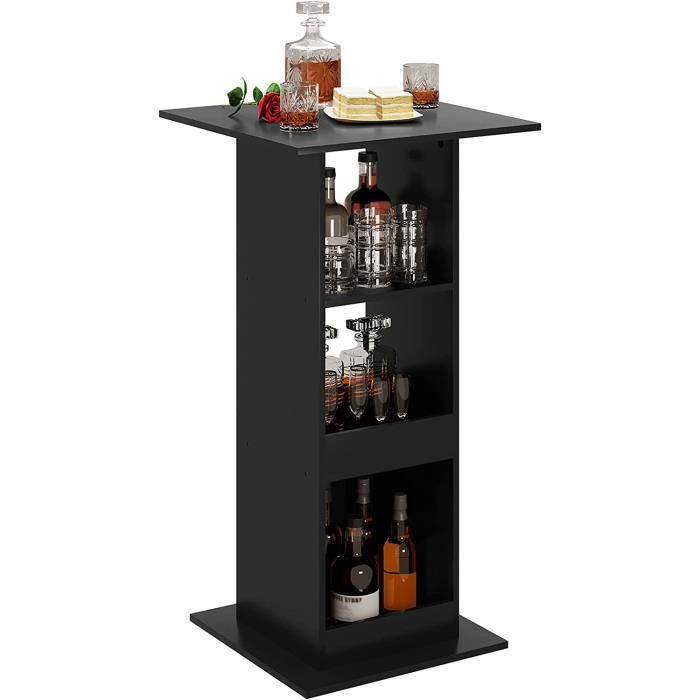 Table de Bar Carrée WOLTU - Noir - 60x60x112cm - Étagères de Rangement