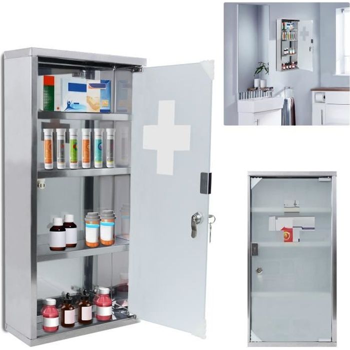 XMTECH Armoire à Pharmacie 4 Niveaux verrouillable, Armoire Emergency