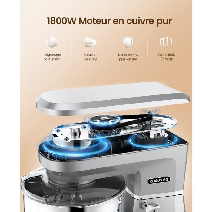 CHEFREE Robot Patissier Multifonction 1800W, Rotation Planétaire
