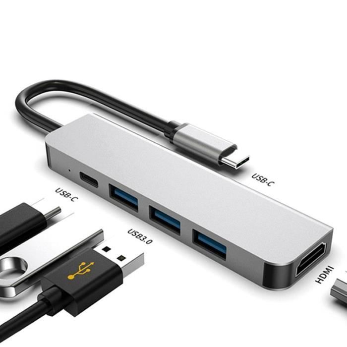 Adaptateur USB-C Vers HDMI 4K + Port USB 3.0 + Charge - Compatible MacBook, Galaxy, IPhone 16/15, Switch (aluminium Noir)