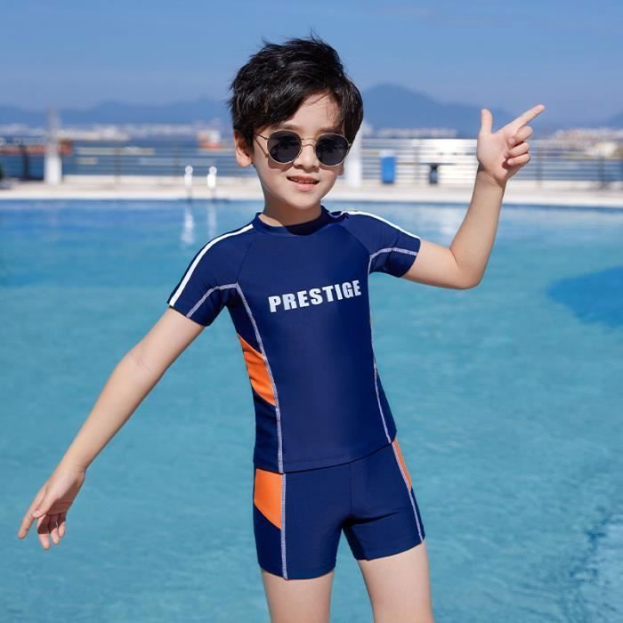 Maillot de bain Garcon Enfant Deux pieces Respirante Stretch Manches Courtes Orange Orange Cdiscount Pret a Porter