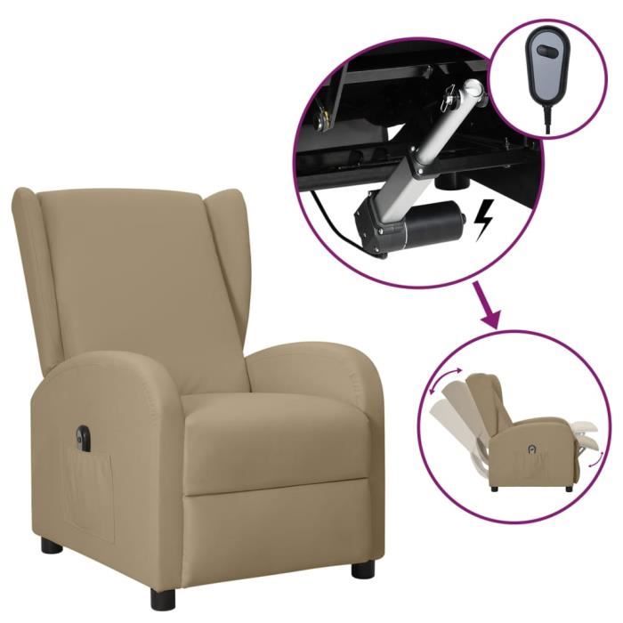 DUANDUAN Fauteuil Releveur Électrique Double Moteur pour Personnes Âgées, Aspect Cuir, Inclinaison 180° (Position Lit), Massage et Chauffage, Port USB (Beige, Grand
