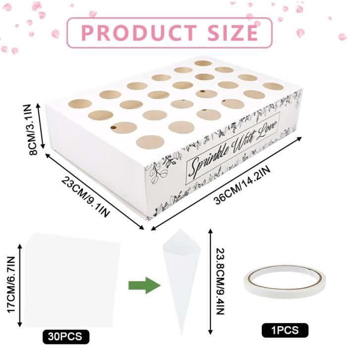 Lot 50 Cônes Papier Kraft Mariage Avec Support, Corde Et Autocollants - Pétales Fleurs Séchées