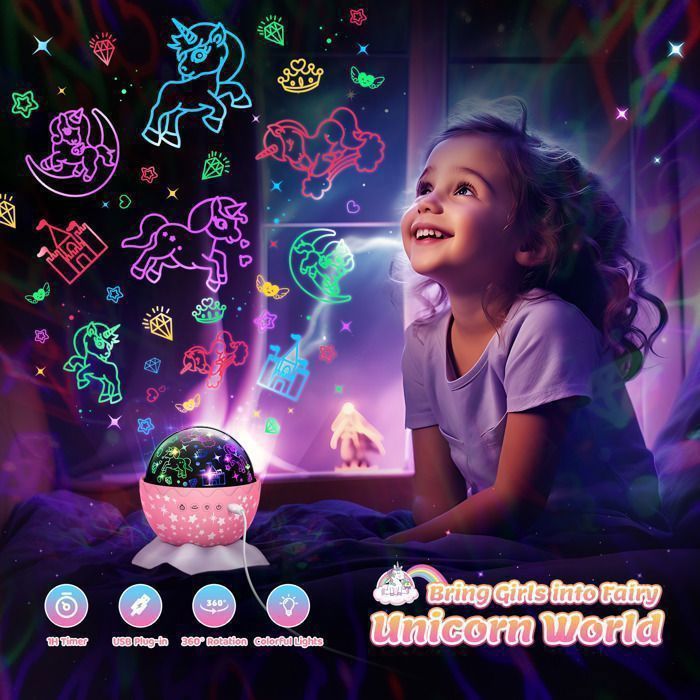 Veilleuse Licorne Lune LED - Lampe De Nuit Enfant Rose, Décoration Chambre Fille, Cadeau D'anniversaire