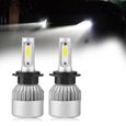 Dilwe Phare LED de voiture Paire d'ampoules automatiques H7 LED 36W 8000LM phare de voiture Hi / Lo faisceau 6000K (argent)-2