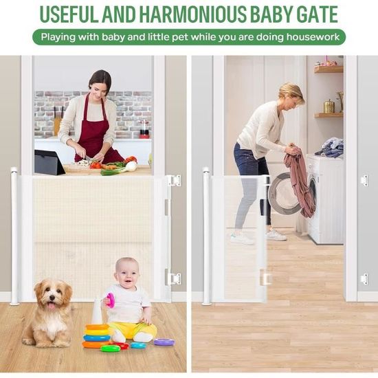 Barrière De Sécurité Rétractable 0-180 Cm - Pour Enfants Et Chiens, Enroulable, Facile à Installer Et Ranger