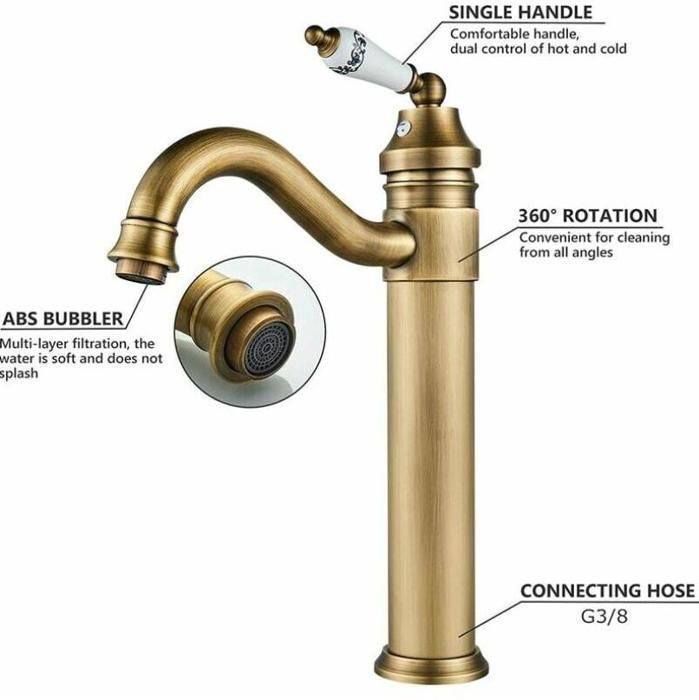 Robinet D'évier Vintage Pour Salle De Bain Antique, Robinet D'évier De Salle De Bain à Double Poignée, Mélangeur Chaud Froid Robinet De Vanité Vintage, Robinet De Salle De Bain à Trou Unique