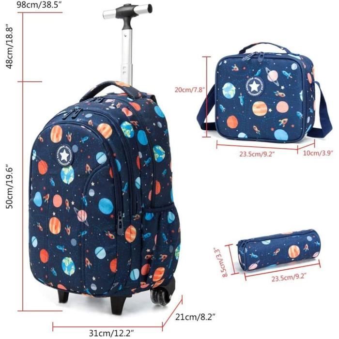 Sac à Dos Cartable Trolley Grande Capacité Durable Mixte