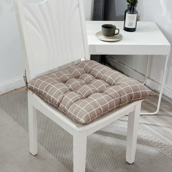 Lot de 2 coussins de chaise, 40x40 CM, couverture en polyster et  remplissage en coton, avec sangles, idéal pour la décoration de la cuisine  et du salon (Lot 2-40x40CM, Beige)