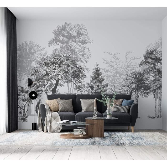 Papier Peint Panoramique jungle noir et blanc Soie,Poster geant Mural ...