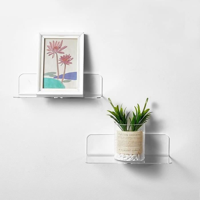 Pzihao - Lot De 2 étagères Murales Flottantes En Acrylique Transparent, 38x11x7,8 Cm, Fixation Incluse, Pour Décoration Et Rangement