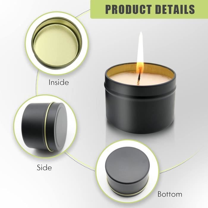 Lot 24 Pots Bougie Métal Doré 230 Ml – Contenants Vide Avec Couvercle + Stickers & Spatules – DIY Bougie Soja