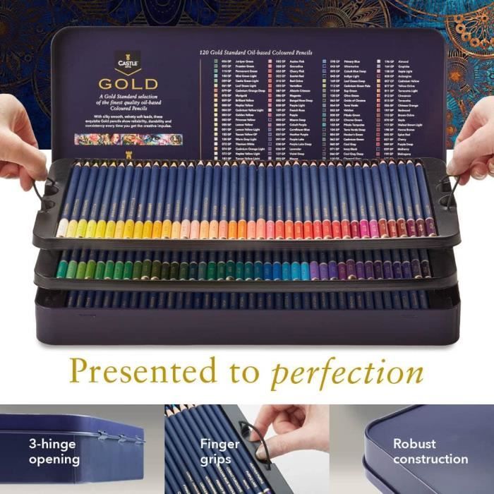 Castle Art Supplies Set de 120 Crayons de Couleur Mines Colorées Plus Nettes et Incassables