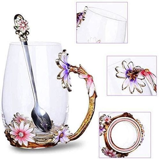 Luka Tech Handmade émail papillon fleur verre tasses à café tasse à thé avec Luka Tech Handmade émail papillon fleur verre tasses à café tasse à thé avec