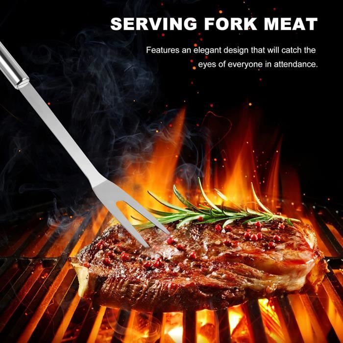 2 Fourchettes à Viande Barbecue En Inox - 27 Cm - Poignée Ergonomique, Robuste - Pour Steak, Rôti, Légumes Grillés
