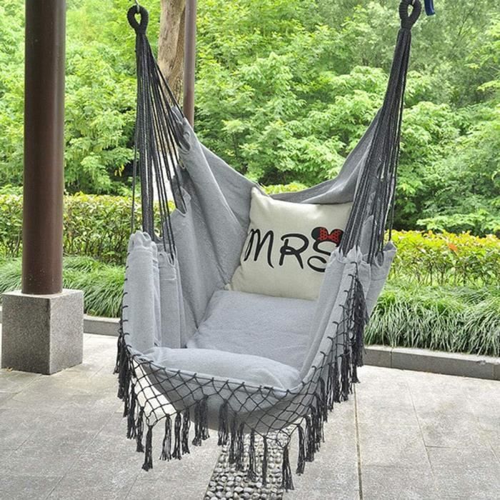Chaise suspendue chaise hamac de voyage portable assise dossier rembourrés  macramé coton polyester beige - Transat, fauteuil et hamac - Mobilier de  jardin - Jardin et Plein air