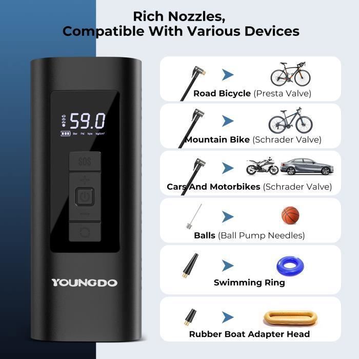 Compresseur à Air Portatif,6000mAh Gonfleur Pneus Voiture sans Fil avec
