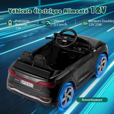 Voiture Électrique Enfant A.UDI SQ8 E-tron 12V – Télécommande 2,4GHz – LED, Musique – 1-4 Ans – Noir