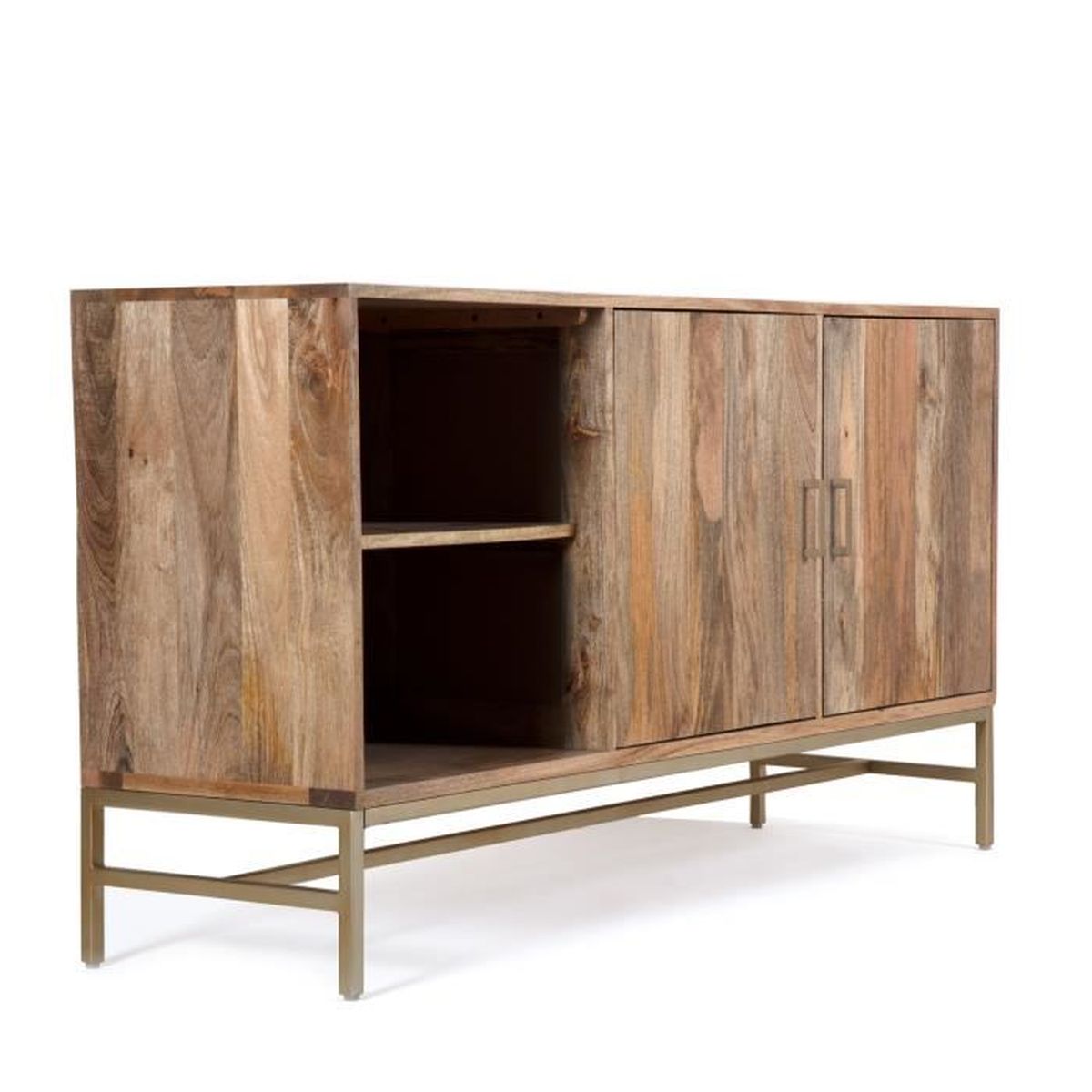 Nimes Grand Meuble Multimedia Armoire Basse Style Scandinave Bois De Manguier Naturel Et Metal Dore L145xp43xh77 Cm Achat Vente Meuble Informatique Nimes Meuble Tv Cdiscount