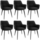 WAFTING Lot de 6 Chaises de Salle à Manger, Chaises de Cuisine, Fauteuil Rembourrée en Velours, Pieds en Métal, Noir