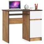 Bureau d'ordinateur AKORD droit PIKSEL Chêne Craft 90 cm 1 porte 1 tiroir façade Blanche 3 étagères 90x50x77 cm