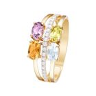 MES-BIJOUX.FR Bague Or Jaune, Diamants 0,1 carats, Peridot, Topaze, Amethyste et Citrine 1,07 carats "Cayuga"