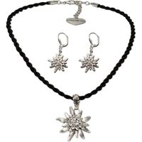 Alpenflüstern SET021 - Parure de costume traditionnel avec collier et boucles d'oreilles pendantes en forme de edelweiss - Pour f