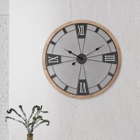 ECD Germany Grande Horloge Murale Ø 70 cm, Ronde, avec Chiffres Romains, en Bois MDF Véritable et Métal, Aspect Pin, Gris Délavé