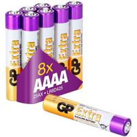 Piles AAAA - Lot de 8 Piles | GP Extra | Batteries alcalines LR8D425 - Utilisation dans stylos numériques, stylets, lumières laser