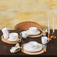 Set de vaisselle Karaca Punto gaufré, pour 4, 16 pièces, Assiettes et bols, Set de vaisselle, Blanc - Service de table élégant pour