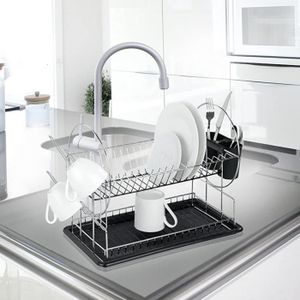ALUMINIUM ET PLASTIQUE - Egouttoir à vaisselle + plateau - 48x35.5 cm - gris
