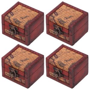 OBJET DÉCORATIF Qiilu Boîte de rangement en bois 4PCS Antique petite boîte en bois Vintage cas de rangement en bois pour stocker le trésor de