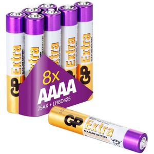 PILES Piles AAAA - Lot de 8 Piles | GP Extra | Batteries alcalines LR8D425 - Utilisation dans stylos numériques, stylets, lumières laser