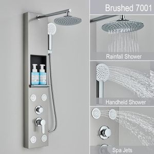 COLONNE DE DOUCHE Panneau de douche avec support de rangement Ensemble de robinetterie pour douche à effet de pluie SPA Massage Jet Baignoire Douche