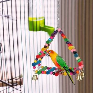 BALANÇOIRE Compete-Balançoire triangulaire pour oiseaux échelle d'escalade facile à installer balançoire pour oiseaux perles colorées pour
