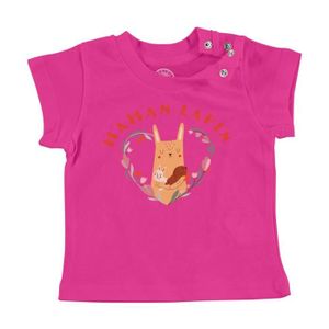 T-SHIRT T-shirt Bébé Manche Courte Rose Maman Lapin et ses Bébés Dessin Illustration