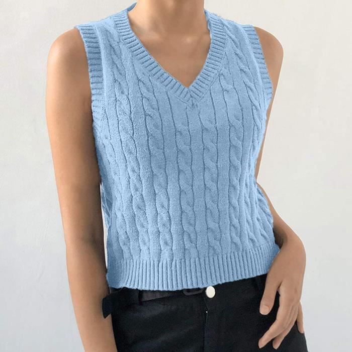 Tonsee® Gilet tricoté à col en V pour femmes sans manches pull uniforme  pull court Bleu ciel Bleu ciel - Cdiscount Prêt-à-Porter