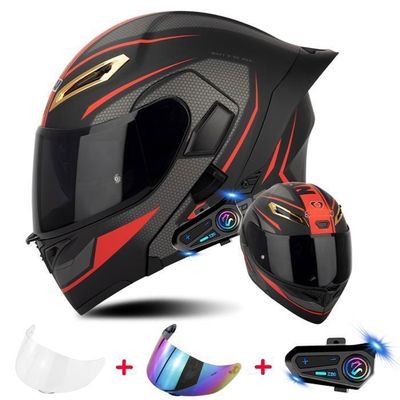 Casque de moto modulaire Bluetooth DOT casque de moto modulable unisexe pour adulte fibre de carbone visière antibuée A